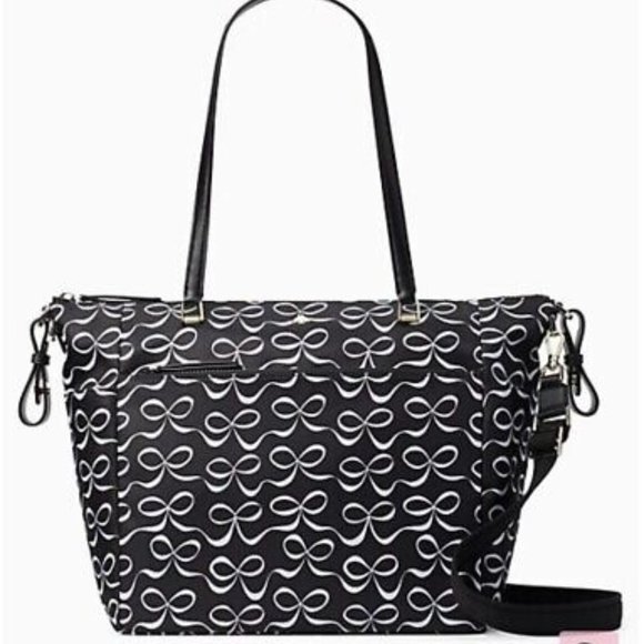 New Kate Spade Jae Elegant Bow Baby Bag Black White